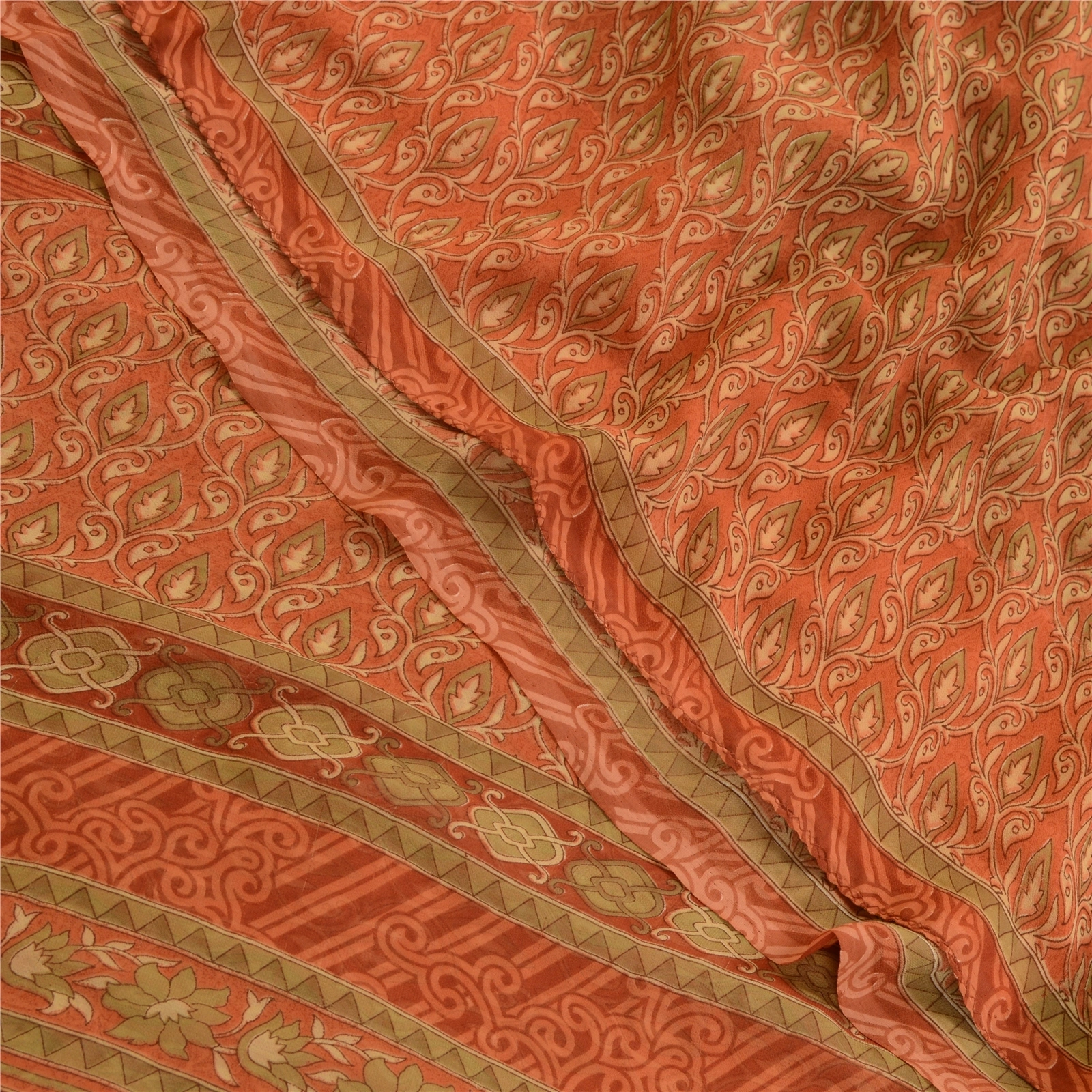 Sanskriti Vintage Rusty Orange Sarees Georgette Printed Sari Craft 5 Yard Fabric, PRG-3045-Rusty Orange-Printed Floral Design-Poly Georgette-1