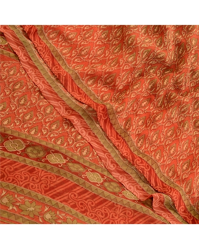 Sanskriti Vintage Rusty Orange Sarees Georgette Printed Sari Craft 5 Yard Fabric, PRG-3045-Rusty Orange-Printed Floral Design-Poly Georgette-1