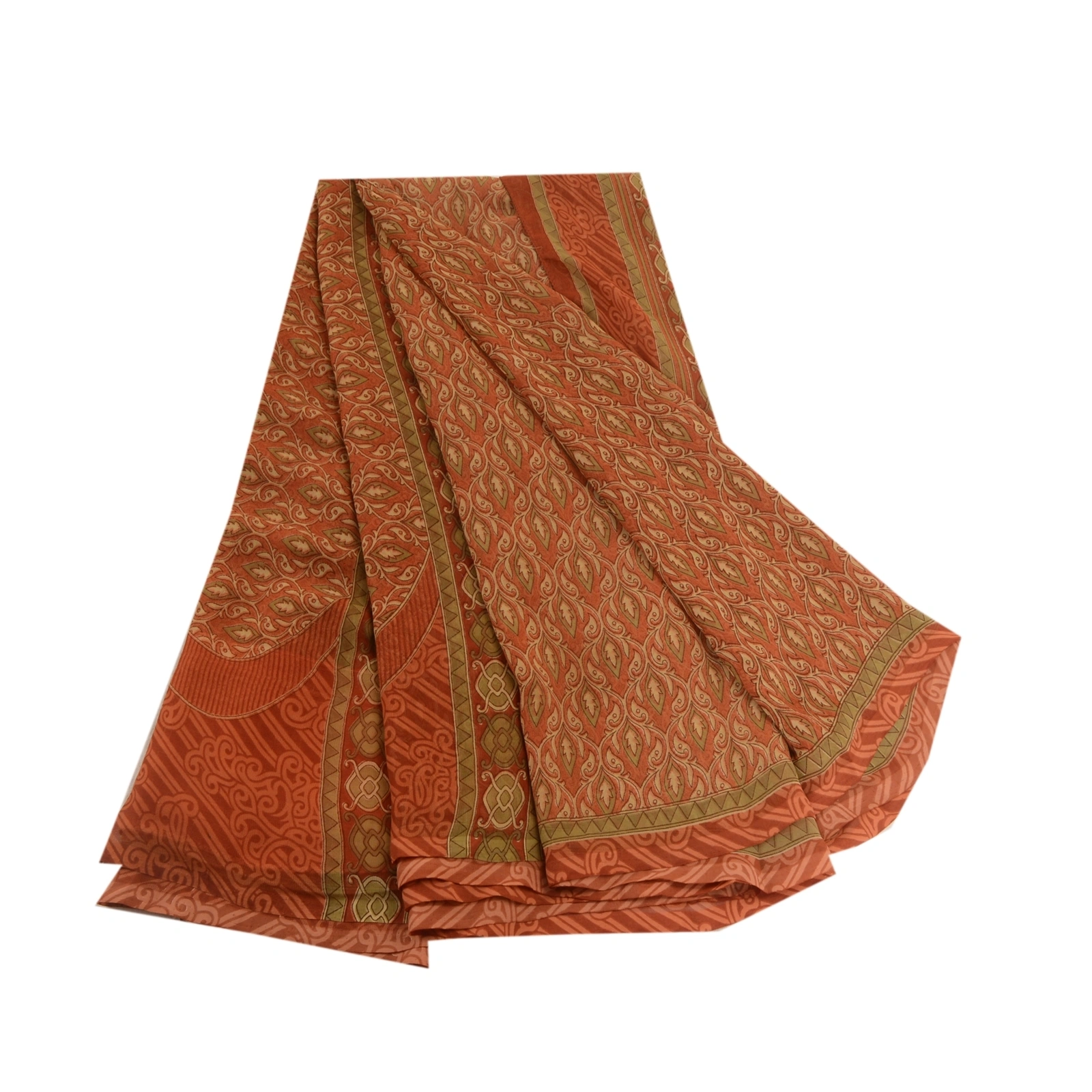 Sanskriti Vintage Rusty Orange Sarees Georgette Printed Sari Craft 5 Yard Fabric, PRG-3045-Rusty Orange-Printed Floral Design-Poly Georgette-2