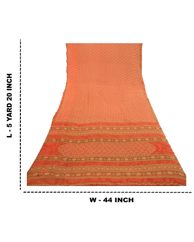 Sanskriti Vintage Rusty Orange Sarees Georgette Printed Sari Craft 5 Yard Fabric, PRG-3045-Rusty Orange-Printed Floral Design-Poly Georgette-3