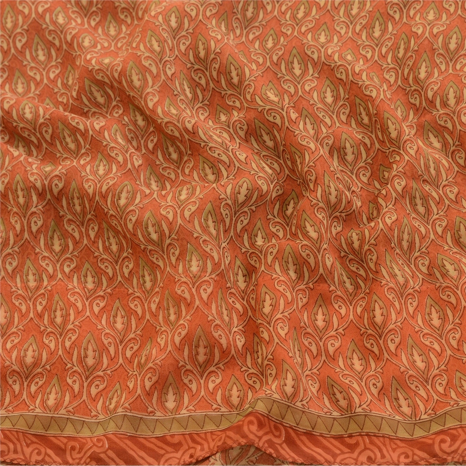 Sanskriti Vintage Rusty Orange Sarees Georgette Printed Sari Craft 5 Yard Fabric, PRG-3045-Rusty Orange-Printed Floral Design-Poly Georgette-6