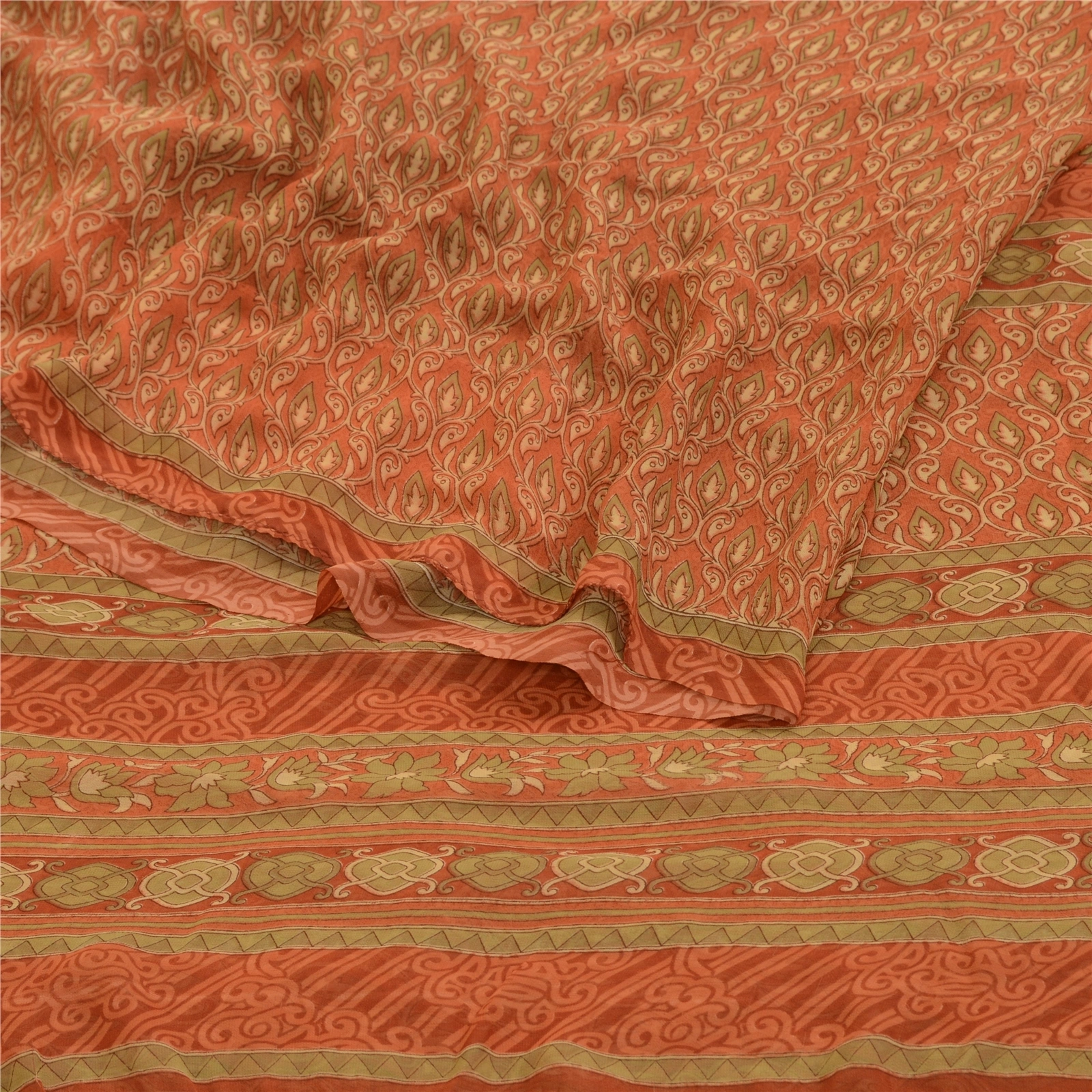 Sanskriti Vintage Rusty Orange Sarees Georgette Printed Sari Craft 5 Yard Fabric, PRG-3045-Rusty Orange-Printed Floral Design-Poly Georgette-7