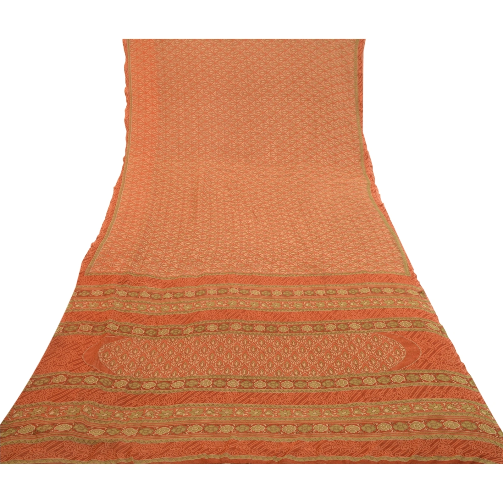 Sanskriti Vintage Rusty Orange Sarees Georgette Printed Sari Craft 5 Yard Fabric, PRG-3045-Rusty Orange-Printed Floral Design-Poly Georgette-8