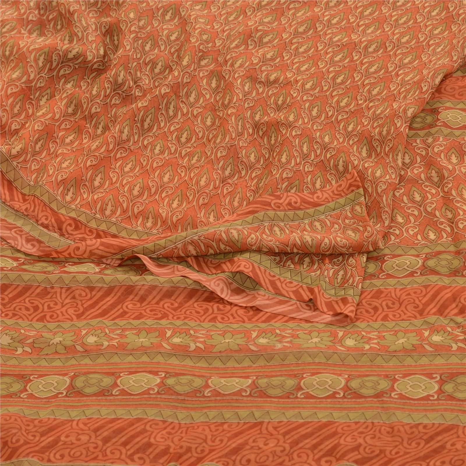 Sanskriti Vintage Rusty Orange Sarees Georgette Printed Sari Craft 5 Yard Fabric, PRG-3045-Rusty Orange-Printed Floral Design-Poly Georgette-9