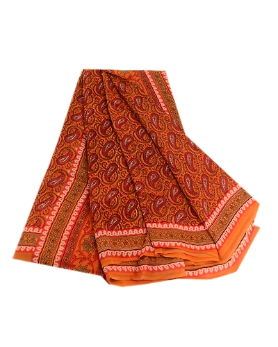 Sanskriti Vintage Orange Sarees Pure Georgette Silk Printed Sari Craft Fabric, PRG-3110-Orange-Printed Paisley Design-Pure Georgette Silk-2