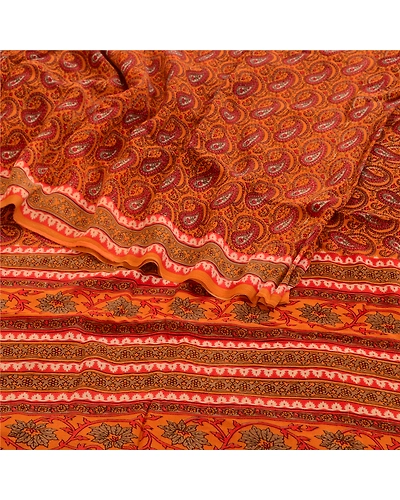 Sanskriti Vintage Orange Sarees Pure Georgette Silk Printed Sari Craft Fabric, PRG-3110-Orange-Printed Paisley Design-Pure Georgette Silk-7