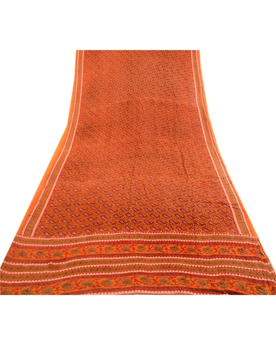 Sanskriti Vintage Orange Sarees Pure Georgette Silk Printed Sari Craft Fabric, PRG-3110-Orange-Printed Paisley Design-Pure Georgette Silk-8