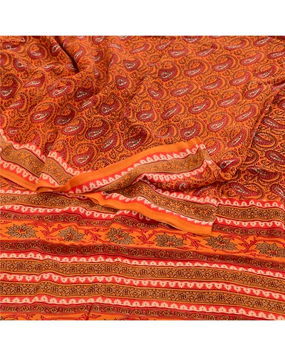 Sanskriti Vintage Orange Sarees Pure Georgette Silk Printed Sari Craft Fabric, PRG-3110-Orange-Printed Paisley Design-Pure Georgette Silk-9