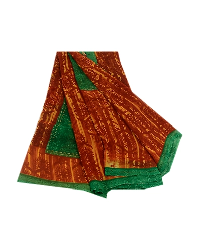 Sanskriti Vintage From India Brown Sarees Georgette Printed Sari Craft Fabric, PRG-3124-Brown-Printed Floral Design-Poly Georgette-2