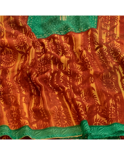 Sanskriti Vintage From India Brown Sarees Georgette Printed Sari Craft Fabric, PRG-3124-Brown-Printed Floral Design-Poly Georgette-6