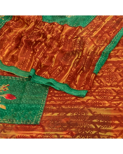 Sanskriti Vintage From India Brown Sarees Georgette Printed Sari Craft Fabric, PRG-3124-Brown-Printed Floral Design-Poly Georgette-7