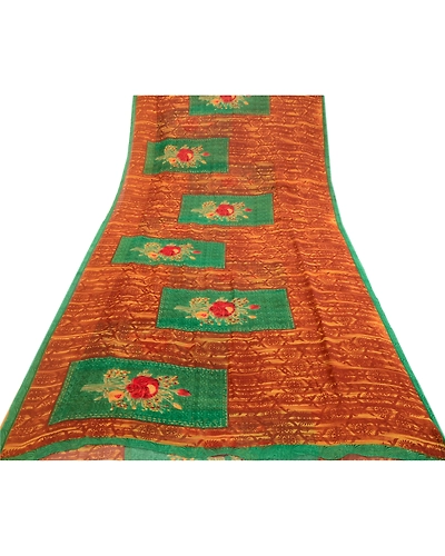Sanskriti Vintage From India Brown Sarees Georgette Printed Sari Craft Fabric, PRG-3124-Brown-Printed Floral Design-Poly Georgette-8