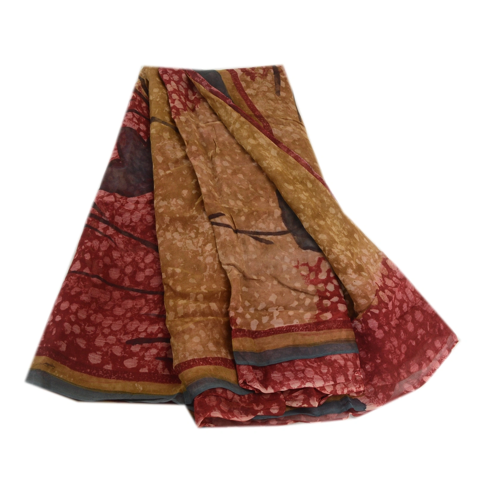 Sanskriti Vintage Dark Red Sarees Pure Georgette Silk Printed Sari Craft Fabric, PRG-313-Dark Red-Printed Work With Floral &amp; Abstract Design-Pure Georgette Silk-2