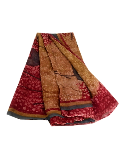 Sanskriti Vintage Dark Red Sarees Pure Georgette Silk Printed Sari Craft Fabric, PRG-313-Dark Red-Printed Work With Floral &amp; Abstract Design-Pure Georgette Silk-2