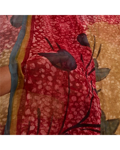 Sanskriti Vintage Dark Red Sarees Pure Georgette Silk Printed Sari Craft Fabric, PRG-313-Dark Red-Printed Work With Floral &amp; Abstract Design-Pure Georgette Silk-4