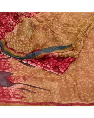Sanskriti Vintage Dark Red Sarees Pure Georgette Silk Printed Sari Craft Fabric, PRG-313-Dark Red-Printed Work With Floral &amp; Abstract Design-Pure Georgette Silk-9