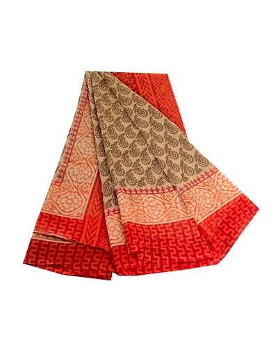 Sanskriti Vintage Orange Sarees Georgette Printed 5 Yard Sari Craft Fabric, PRG-3163-Orange-Printed Floral Design-Poly Georgette-2