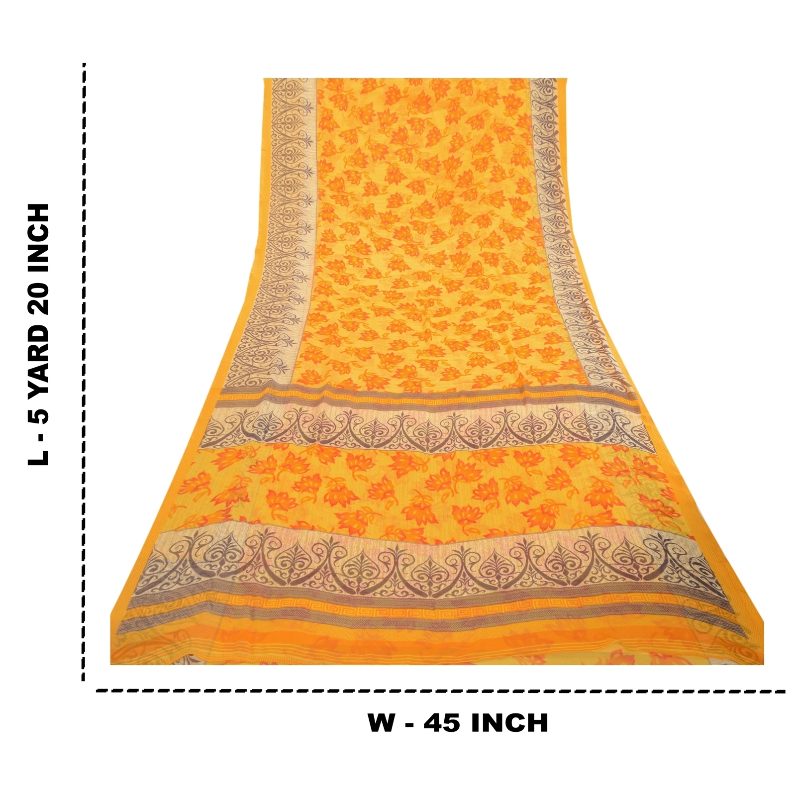 Sanskriti Vintage Yellow Indian Sarees Georgette Printed 5Yd Sari Craft Fabric, PRG-3198-Yellow-Printed Floral Design-Poly Georgette-3