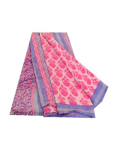 Sanskriti Vintage Saree Pink Block Printed Pure Georgette Silk Sari Craft Fabric, PRG-3213-Pink-Printed Floral Design-Pure Georgette Silk-2
