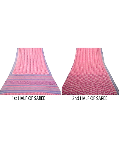 Sanskriti Vintage Saree Pink Block Printed Pure Georgette Silk Sari Craft Fabric, PRG-3213-Pink-Printed Floral Design-Pure Georgette Silk-5
