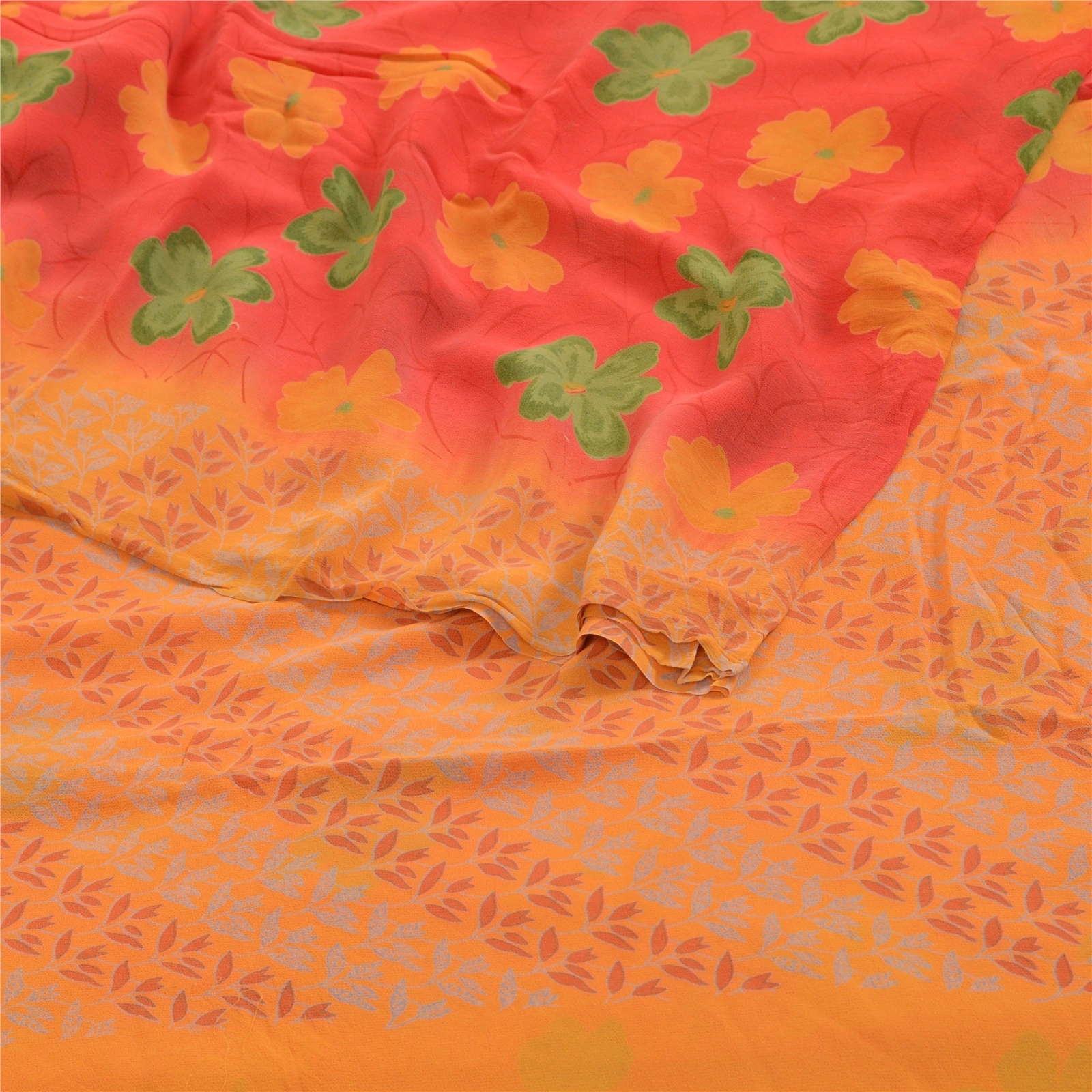 Sanskriti Vintage Red Sarees 100% Pure Georgette Silk Printed Sari Craft Fabric, PRG-3225-Red-Printed Floral Design-Pure Georgette Silk-7