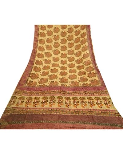 Sanskriti Vintage Cream Peacock Printed Saree Pure Georgette Silk Sari Fabric, PRG-3237-Cream-Printed Floral Design-Pure Georgette Silk-8
