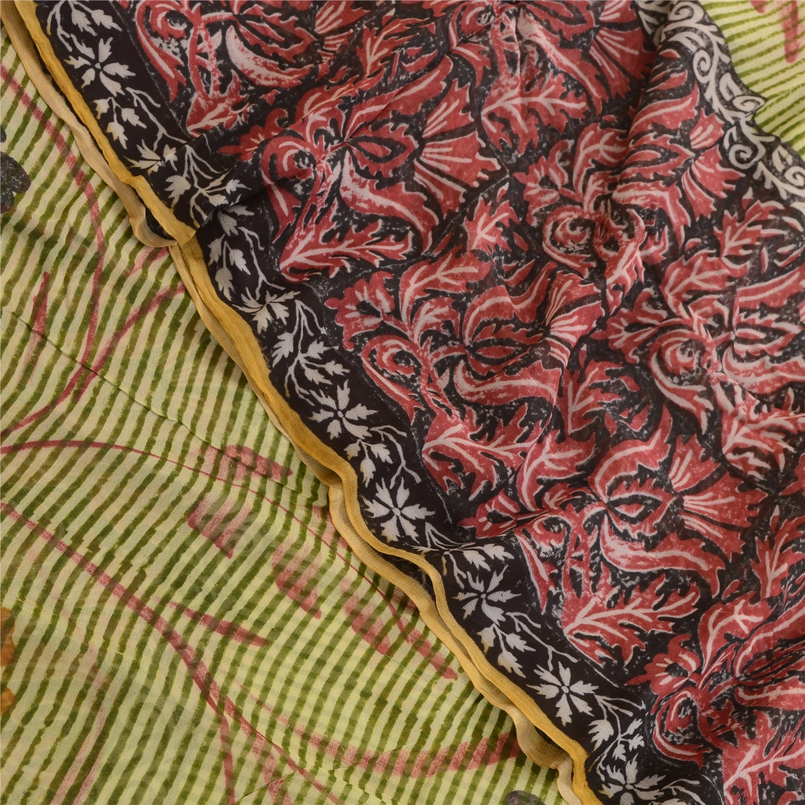 Sanskriti Vintage Indian Sari Multi Blend Georgette Printed Sarees Craft Fabric, PRG-3240-Multi-Printed Floral Design-Blend Georgette-1