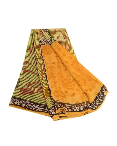 Sanskriti Vintage Indian Sari Multi Blend Georgette Printed Sarees Craft Fabric, PRG-3240-Multi-Printed Floral Design-Blend Georgette-2