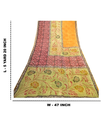 Sanskriti Vintage Indian Sari Multi Blend Georgette Printed Sarees Craft Fabric, PRG-3240-Multi-Printed Floral Design-Blend Georgette-3