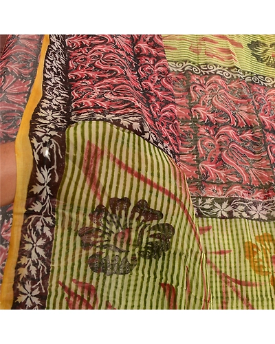 Sanskriti Vintage Indian Sari Multi Blend Georgette Printed Sarees Craft Fabric, PRG-3240-Multi-Printed Floral Design-Blend Georgette-4