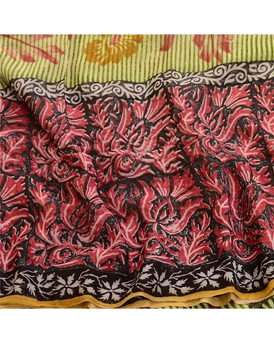 Sanskriti Vintage Indian Sari Multi Blend Georgette Printed Sarees Craft Fabric, PRG-3240-Multi-Printed Floral Design-Blend Georgette-6