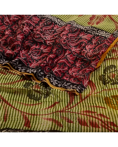 Sanskriti Vintage Indian Sari Multi Blend Georgette Printed Sarees Craft Fabric, PRG-3240-Multi-Printed Floral Design-Blend Georgette-7