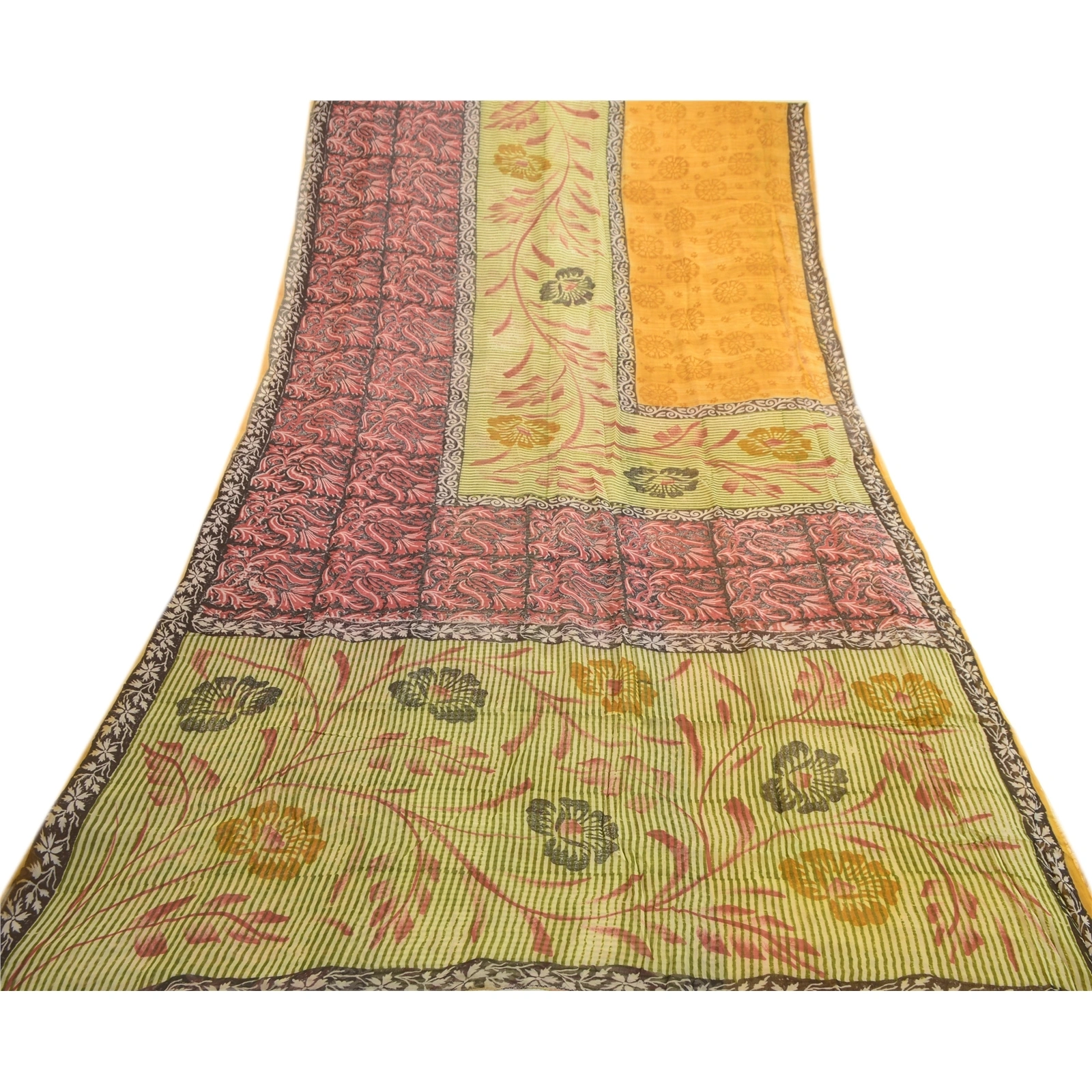 Sanskriti Vintage Indian Sari Multi Blend Georgette Printed Sarees Craft Fabric, PRG-3240-Multi-Printed Floral Design-Blend Georgette-8