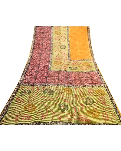 Sanskriti Vintage Indian Sari Multi Blend Georgette Printed Sarees Craft Fabric, PRG-3240-Multi-Printed Floral Design-Blend Georgette-8