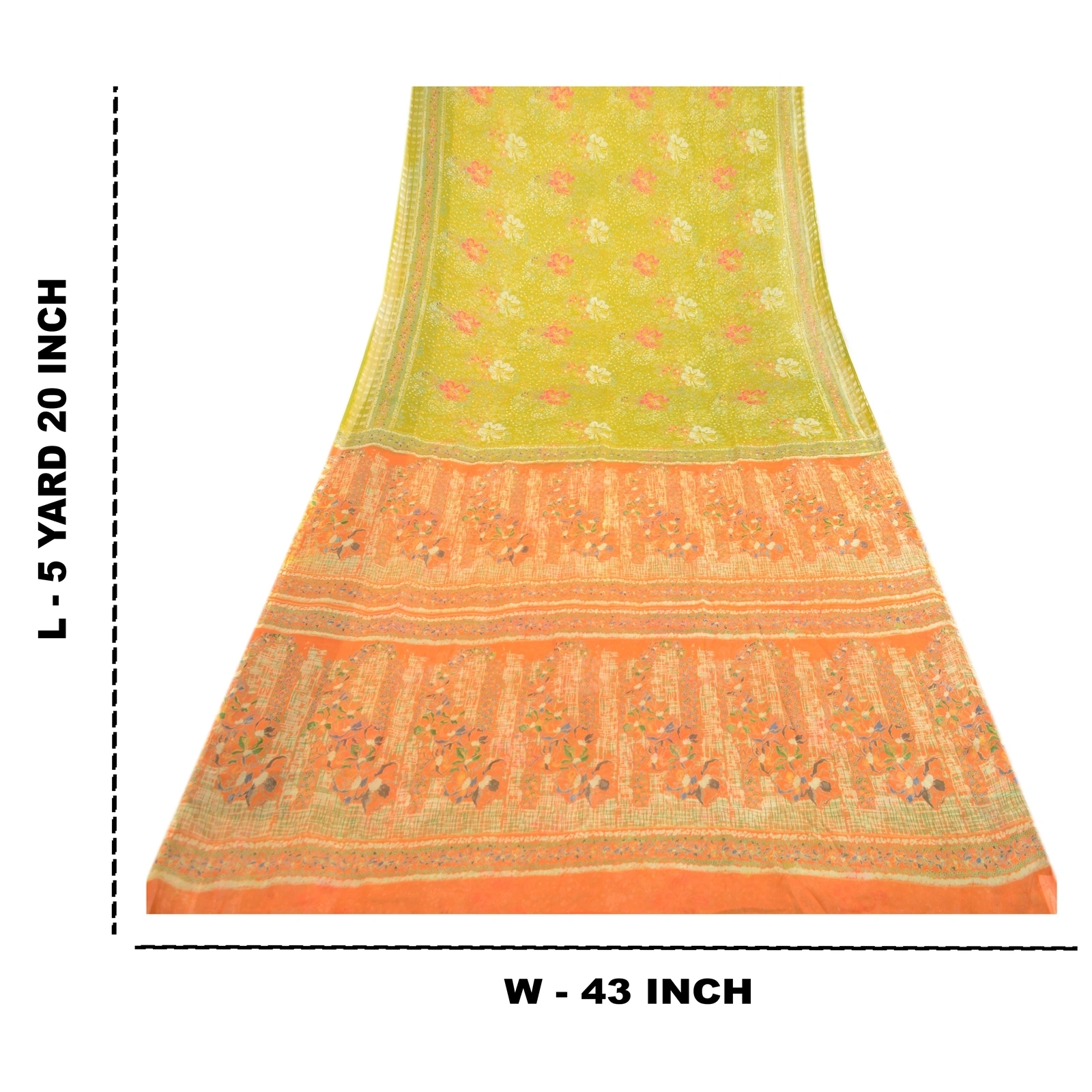 Sanskriti Vintage Green Indian Sarees Chiffon Printed 5 Yard Sari Craft Fabric, PRG-3270-Green-Printed Floral Design-Poly Chiffon-3