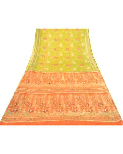Sanskriti Vintage Green Indian Sarees Chiffon Printed 5 Yard Sari Craft Fabric, PRG-3270-Green-Printed Floral Design-Poly Chiffon-8