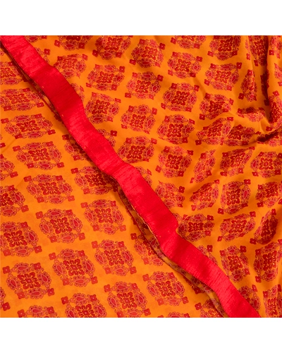 Sanskriti Vintage Saffron From India Sarees Georgette Printed Sari Craft Fabric, PRG-3288-Saffron-Printed Floral Design-Poly Georgette-1