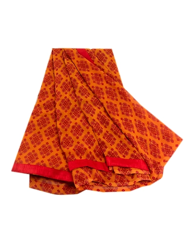 Sanskriti Vintage Saffron From India Sarees Georgette Printed Sari Craft Fabric, PRG-3288-Saffron-Printed Floral Design-Poly Georgette-2