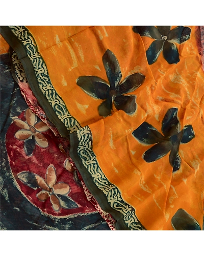 Sanskriti Vintage Indian Sari Blend Georgette Printed Sarees Floral Craft Fabric, PRG-3390-Multi-Printed Floral Design-Blend Georgette-1