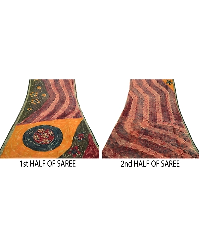 Sanskriti Vintage Indian Sari Blend Georgette Printed Sarees Floral Craft Fabric, PRG-3390-Multi-Printed Floral Design-Blend Georgette-5