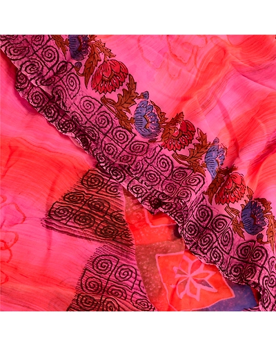 Sanskriti Vintage Pink Sarees Blend Georgette Printed 5 Yard Sari Craft Fabric, PRG-3401-Pink-Printed Floral Design-Blend Georgette-1