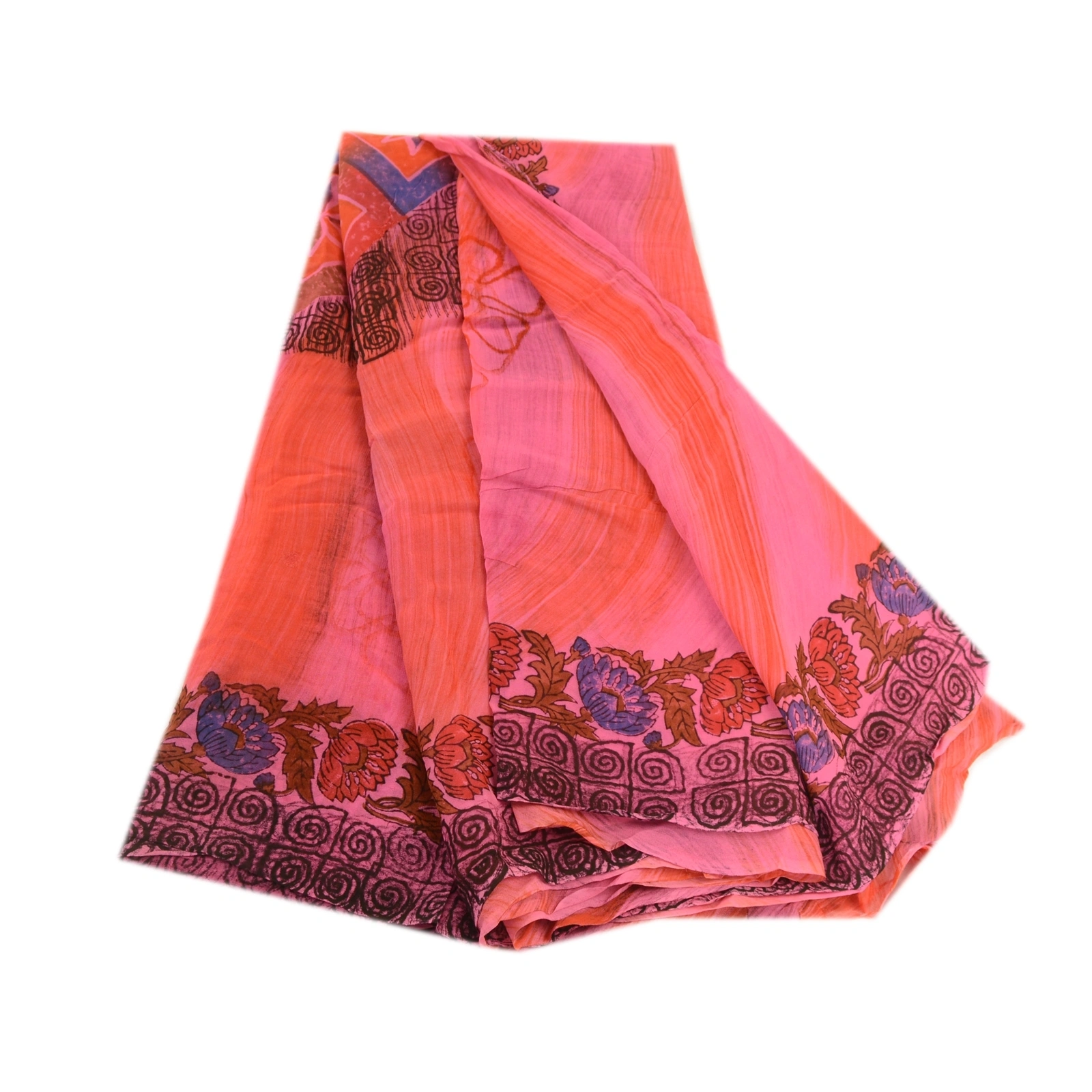 Sanskriti Vintage Pink Sarees Blend Georgette Printed 5 Yard Sari Craft Fabric, PRG-3401-Pink-Printed Floral Design-Blend Georgette-2