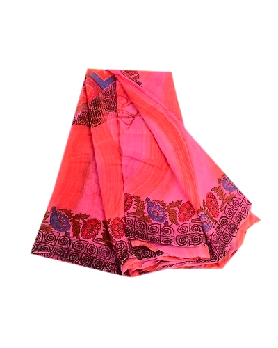 Sanskriti Vintage Pink Sarees Blend Georgette Printed 5 Yard Sari Craft Fabric, PRG-3401-Pink-Printed Floral Design-Blend Georgette-2