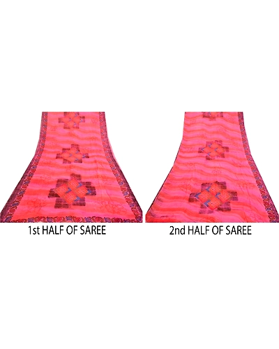 Sanskriti Vintage Pink Sarees Blend Georgette Printed 5 Yard Sari Craft Fabric, PRG-3401-Pink-Printed Floral Design-Blend Georgette-6
