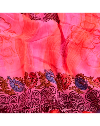 Sanskriti Vintage Pink Sarees Blend Georgette Printed 5 Yard Sari Craft Fabric, PRG-3401-Pink-Printed Floral Design-Blend Georgette-7