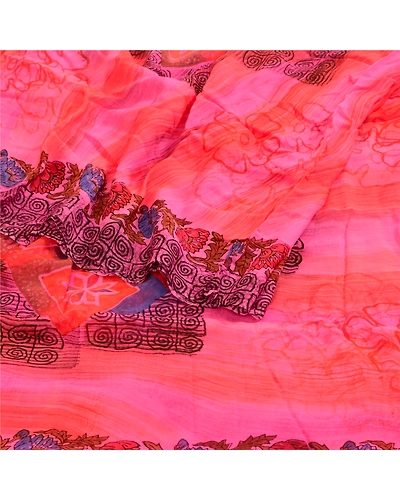 Sanskriti Vintage Pink Sarees Blend Georgette Printed 5 Yard Sari Craft Fabric, PRG-3401-Pink-Printed Floral Design-Blend Georgette-8
