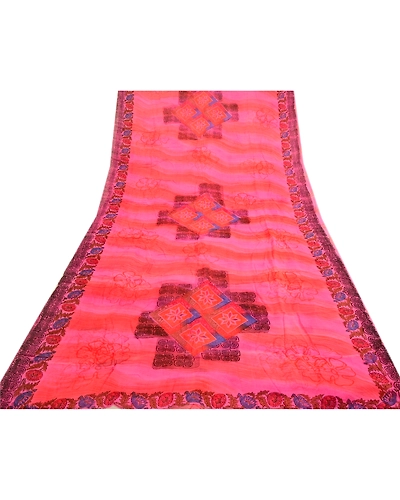 Sanskriti Vintage Pink Sarees Blend Georgette Printed 5 Yard Sari Craft Fabric, PRG-3401-Pink-Printed Floral Design-Blend Georgette-9
