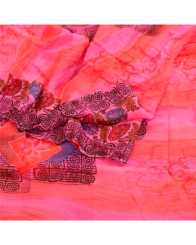 Sanskriti Vintage Pink Sarees Blend Georgette Printed 5 Yard Sari Craft Fabric, PRG-3401-Pink-Printed Floral Design-Blend Georgette-10