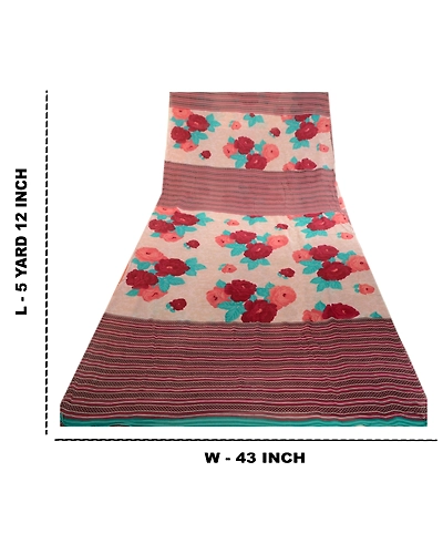 Sanskriti Vintage Purple Sarees Pure Georgette Silk Printed Sari Craft Fabric, PRG-3406-Purple-Printed Floral Design-Pure Georgette Silk-3