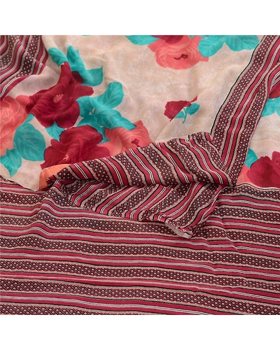 Sanskriti Vintage Purple Sarees Pure Georgette Silk Printed Sari Craft Fabric, PRG-3406-Purple-Printed Floral Design-Pure Georgette Silk-9